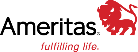 Ameritas logo with the word 'Ameritas' in black text and registered trademark symbol, red stylized lion graphic, and the phrase 'fulfilling life.' in red text.